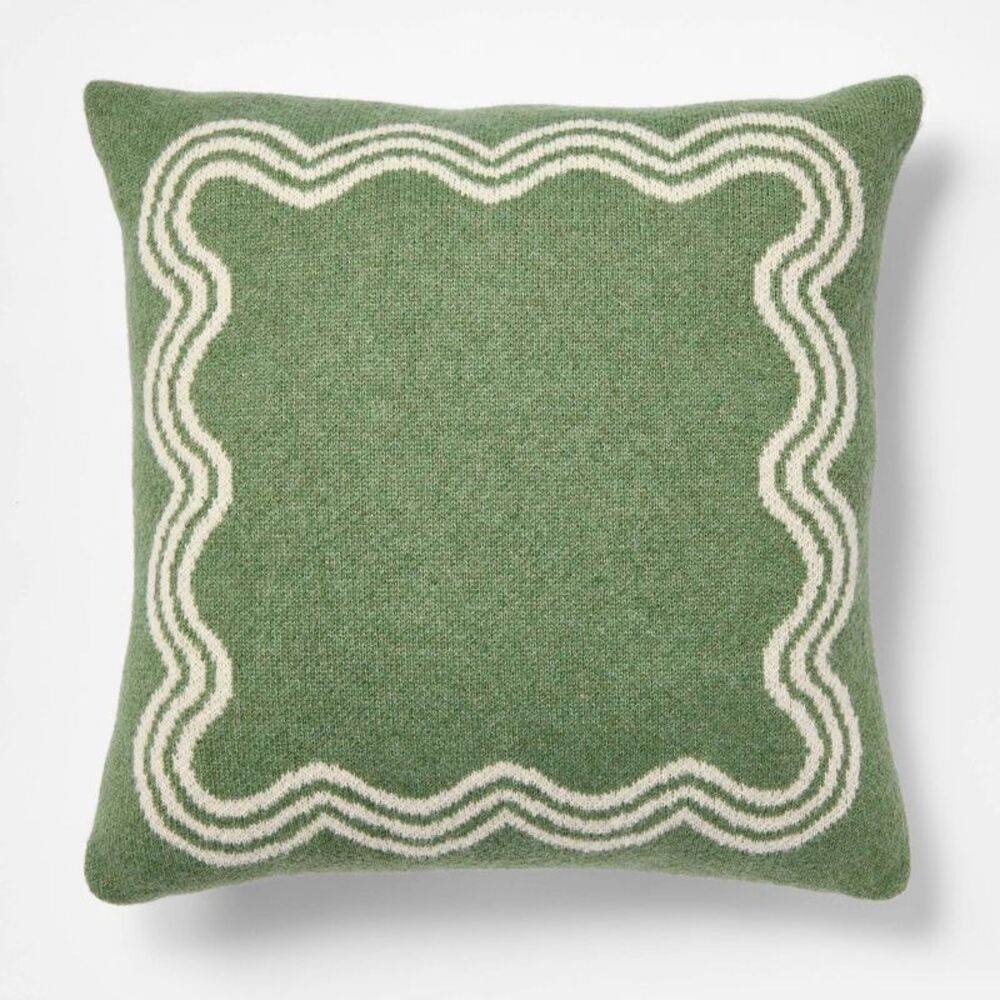 Open Box - 24"x24"  Jacquard Knit Pillow with Scallop Pattern Olive